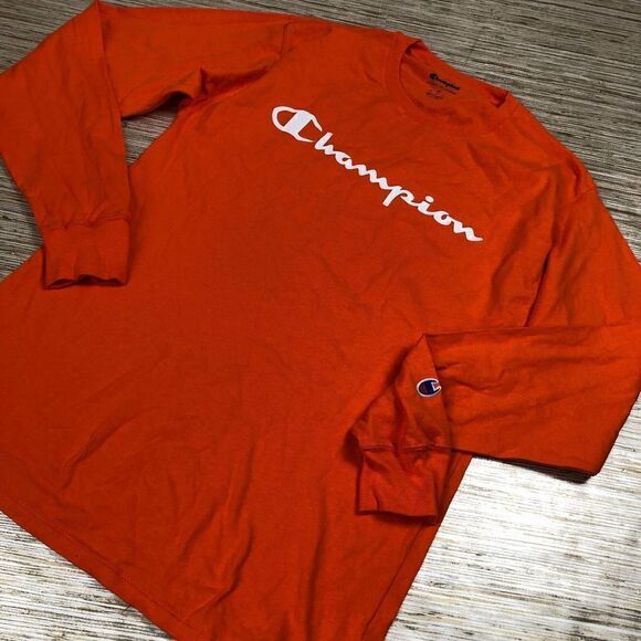 M-228 Champion mens spellout long sleeve top  ORANGE size M - Picture 1 of 1